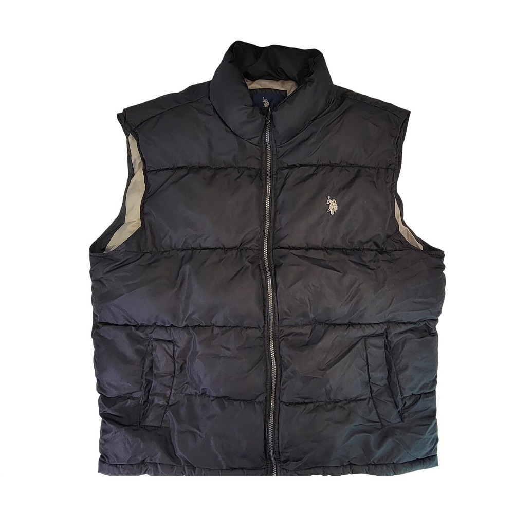 US Polo Assn Mens‎ Puffer Vest Black Full Zip Quilted Logo Size XL